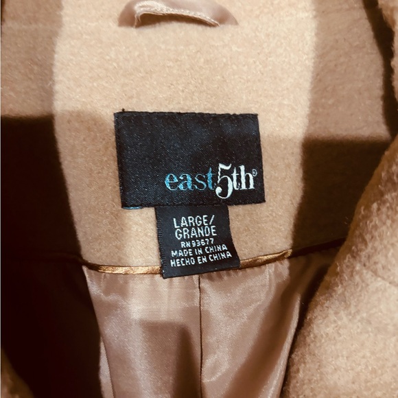East 5th Womens Long Length Camel Colored Wool Coat sz L - Picture 6 of 9